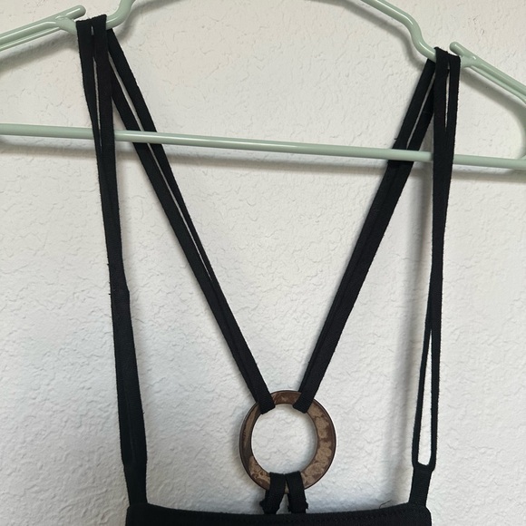 Anthropologie Midi Black Strappy Modern Pinafore Cotton Blend Apron Dress Size 8 - Picture 9 of 15